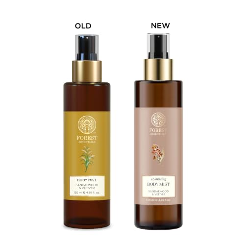 Image of Forest Essentials Fragrant Body Mist Sandalwood & Vetiver | Aloe Vera juice infused Perfume Spray to keep Skin Scented & Hydrated Through the Day (Pack of 2)