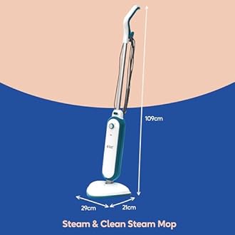 Russell Hobbs Upright Steam Mop, 1.4kW Power, 380ml Water Tank, 30-Second Heat-up, 15-Minute Run-Time, Sealed Hard Floors, Tiles, Vinyl Flooring, Carpets, Rugs in White & Aqua, RHSM1001-G