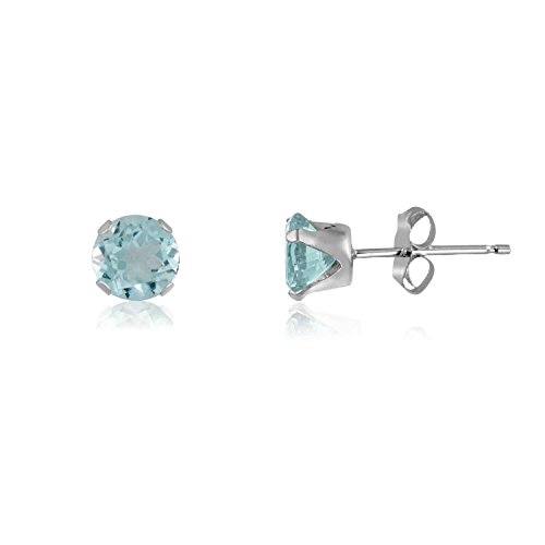 Image of 3MM Classic Brilliant Round Cut Cubic Zirconia (CZ) Sterling Silver Solitaire Stud Earrings/Ear Studs for Women Ladies Girls - Birthstone Earrings - AQUAMARINE BLUE. 3-AQUA