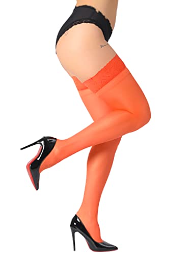Image of DancMolly Silky Thigh High Stockings, with 17+ Colors Sheer Silicone Lace Top Pantyhose for Women
