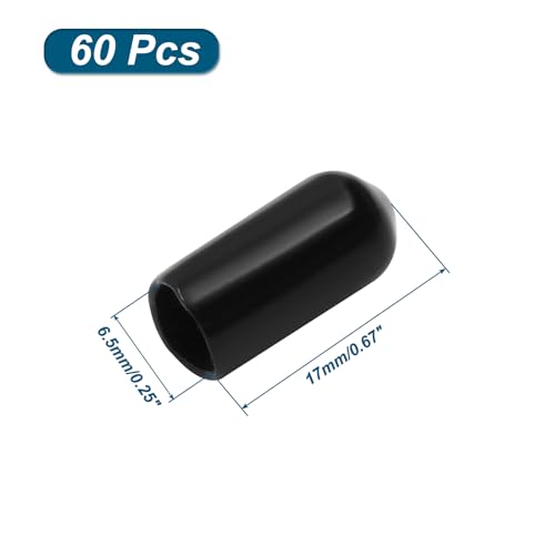 Image of 60 Pcs 6.5mm (1 /4 inch) Rubber End Caps Bolt Screw Protector, Black | PVC Flexible Impact Absorbing, Prevents Scuffs Dust Rust, Fits 6.5-7mm Round Tube Threads, Indoor Outdoor Use