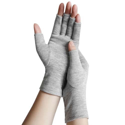 ANSMIO Rayon Derived from Bamboo Compression Gloves Fingerless Arthritis & Carpal Tunnel Support Lightweight Moisture-Wicking Gentle Relief for Men & Women Size M