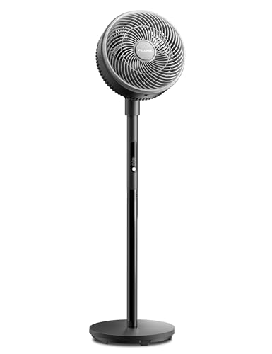 Pelonis Standventilator mit Fernbedienung Touch Display 3D Zirkulation 36.5dB Leise 10m Luftstrom Höhenverstellbar 60/111cm 4 Stufen mit Timer, Abnehmbarer Schutzgitter Rotationslüfter