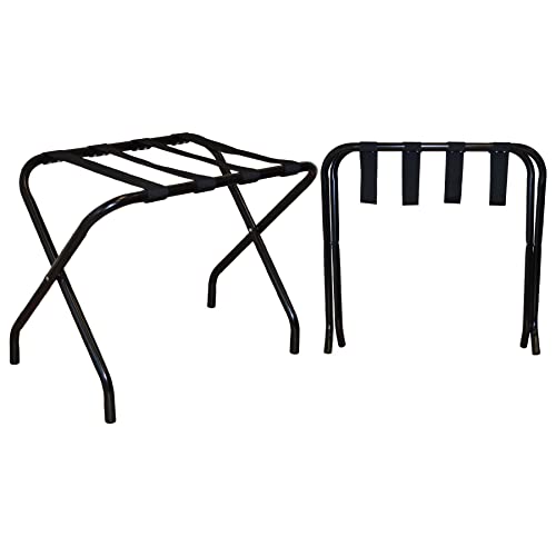 Harbour Housewares Folding Metal Luggage Racks - Black - Pack of 2 - Portable Folding Single Tier Home Bedroom Suitcase Foldable Suit Case Holder Travel Chest Storage Stand