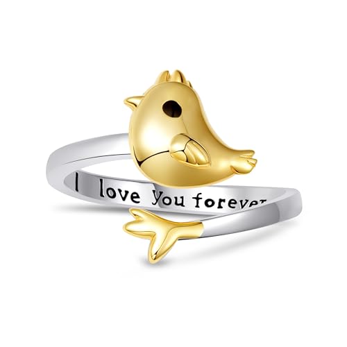 Daixiya Chicken Ring 925 Sterling Silver - Gold Plated Chick Open Ring, Cute Animal Jewelry for Women
