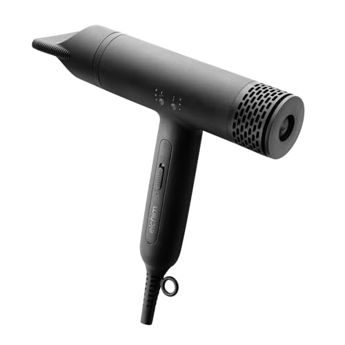 Elchim Anemos V2 New Edition - Asciugacapelli ultraleggero, silenzioso, professionale con motore digitale sonic micro-brushless per tutti i tipi di capelli, Colore Nero