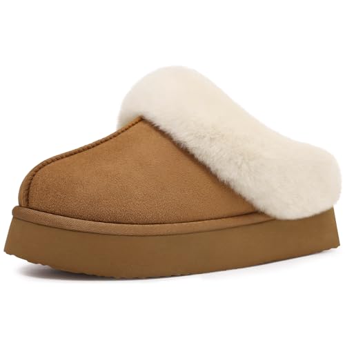 Litfun Fuzzy Platform Slippers For Women Comfy Winter House Shoes With Memory Foam Indoor Outdoor cover