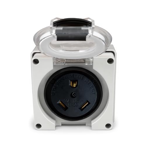 HIITIO TT-30R RV Power Outlet Box, NEMA TT-30R Power Outlet Receptacle, 30Amps 125Volt Receptacle, Weatherproof Outdoor Electrical Power Box for Campers/Trailers - ETL Listed.(TT-30R)