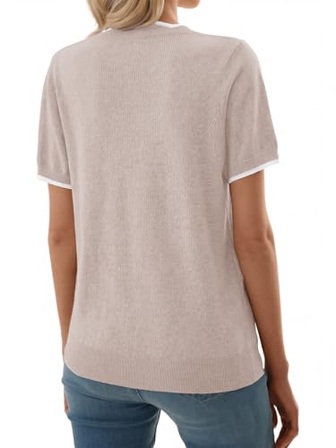 GKBK Women Short Sleeve V Neck Sweater Lightweight Pullover Top Fashion Clothing for Business Casual Work Outfits Spring Summer 2026 White-Gray XX-Large — view 5