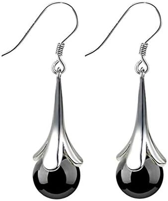 Yinpinxinmao White Gold Plated Teardrop Opal Dangle Earrings For Women Elegant Women Round Faux Opal Inlaid Flower Dangle Hook Earrings Jewelry Gift Black 1