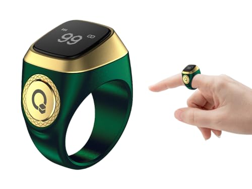 Hitopin Smart Ring Counter, Smart Tasbih Zikr Ring, Muslim Islamic Prayer Smart Rings,Tasbih Counter Smart Ring, Digital Electronic Smart Tally Counter, Tasbeeh Smart Counter for Prayer (Green, 20mm)