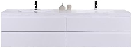 Moreno Mob 72 Inch High Gloss White Modern Bathroom Vanity with Acrylic Sink Wall Mounted