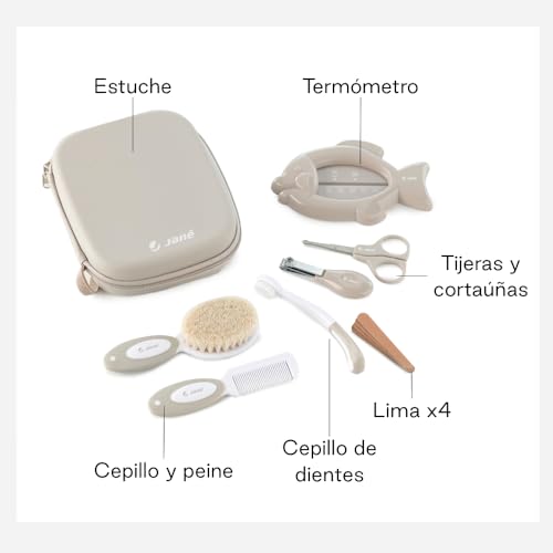 Miniatura 3 de Jané Set De Higiene Con Neceser, Peine, Cepillo Cerdas Naturales, Tijeras, Cortauñas, Limas, Cepillo Dental Y Termómetro, Beige