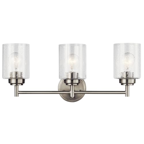Image of Kichler Winslow 21.5 inch Vanity Light in Brushed Nickel, 3-Light Transitional Bathroom Light with Clear Seeded Glass. (21.5 inch W x 9.25 inch H), 45886NI