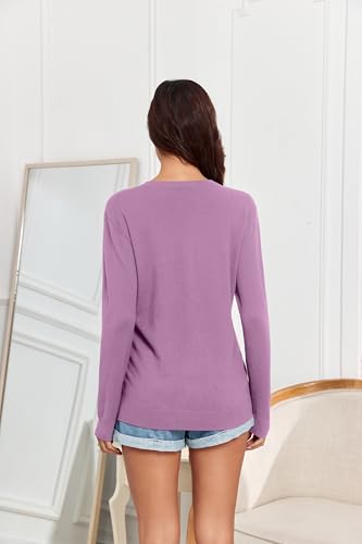 Image of Women's Lightweight Button Down Cardigan Sweaters Long Sleeve Classic V Neck Knit Soft Shrugs with Pocket