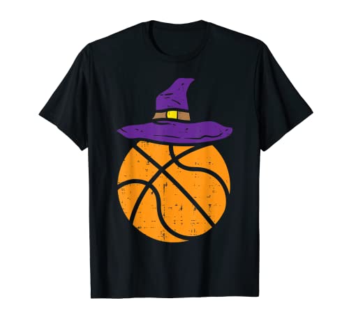Basketball Witch Hat Funny Halloween Sport Player Coach Gift T-Shirt