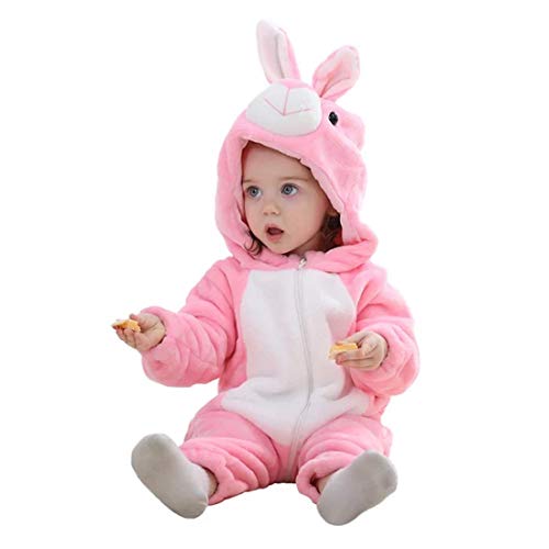 BRANDONN Unisex Baby Flannel Jumpsuit Panda Style Cosplay Clothes Bunting Outfits Snowsuit Hooded Romper Outwear (Pink White, 0-3 Months)