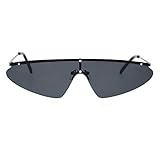 SA106 Funky Disco Flat Top Robotic Metal Half Rim Shield Triangle Sunglasses All Black