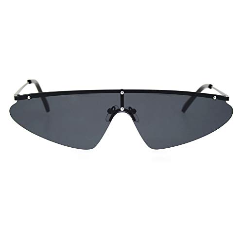Funky Disco Flat Top Robotic Metal Half Rim Shield Triangle Sunglasses