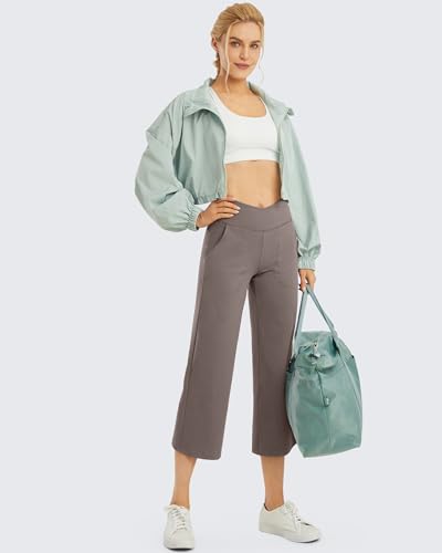 Image of G4Free Capri Pants for Women Wide Leg Yoga Dress Capris with Pockets Cross Loose Casual Work Crop Pants