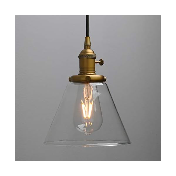 Phansthy Industrial Pendant Light Fitting with Switch 3 Light Edison Ceiling Hanging Lamp with Funnel Clear Glass Shade Cluster Chandelier Fixture Ceiling Light for Dining Room Living Room - Image 4