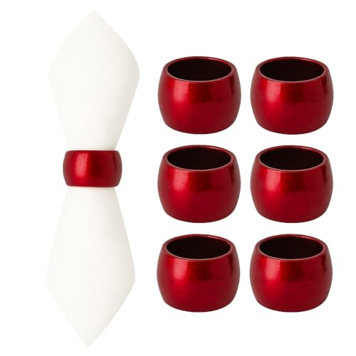 Argon Tableware Metallic Napkin Rings - Red - 4.5cm - Pack of 6 - Metallic Finish Reusable Dining Table Setting Napkin Buckle Holder for Christmas, Party Celebrations, Restaurant Tableware Decor