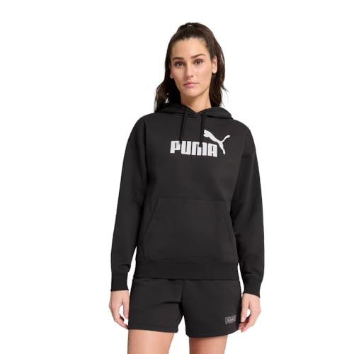 PUMA Women's Essentials Logo Fleece Hoodie Hooded Sweatshirt, Black-Grey, XS