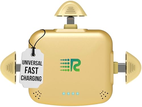 Rush Charge Universe 3 in 1 Portable Charger 3300mah 2.4A High-Speed Fast Charging Compatible with iPhone and Android Lightning Type C Micro-USB Charges 3 Devices at a Time Pre-Charged RC33 Gold