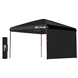 FIELDOOR 組立て簡単!! ワンタッチタープテント G03 スチールフレーム 専用横幕/サイドシート1枚付属 風抜けベンチレーション 高耐水加工＆シルバーUVカットコーティング 紫外線カット 遮熱 [ブラック・レッドフレーム/3.0m]