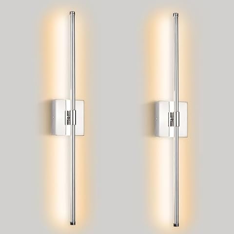 Goosebrite Modern LED Wall Sconces Set of Two, Hardwired Wall Sconces, 3000K Warm Light Wall Light for Living Room, Bathroom, Bedroom, Chrome, 2 Pack Cover