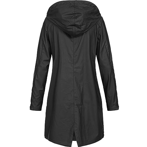 Womens Rain Jacket Waterproof Outdoor Rain Coats Lightweight Active Raincoat Windbreaker Long Hooded Trench Coat2