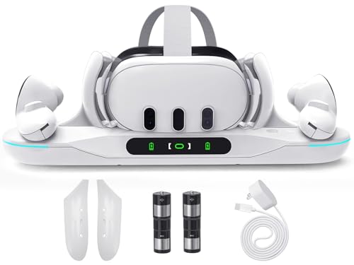 Lampelc Charging Dock for Meta Quest 3, Auto-Clamping Fast Charging Station VR Charger Stand for Headset Controllers Accessories, with 2 Rechargeable Batteries, LED Display