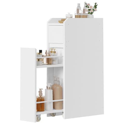 HOOBRO Armoire de Salle de Bain Étroite avec 2 Tiroirs et kit Anti-Basculement, Meuble de Rangement Étroit en Panneaux, pour Salle de Bain, Buanderie, Petits...
