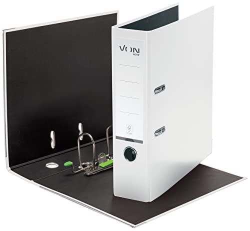 VON 5er Pack Ordner A4, Karton mit Kunststoffeinband, 80 mm Rückenbreite, Von Leitz, Für 600 Blatt, FSC-zertifizierter Karton, Für Schule, Studium & Haushalt, Weiß, 10551001