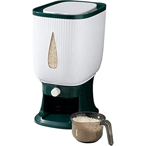 MXCELL Rice Dispenser 20lbs, Rice Storage Container Large Sealed Grain Container with Lid Measuring Cylinde Moisture Proof Cereal Dispenser(Green) Cover
