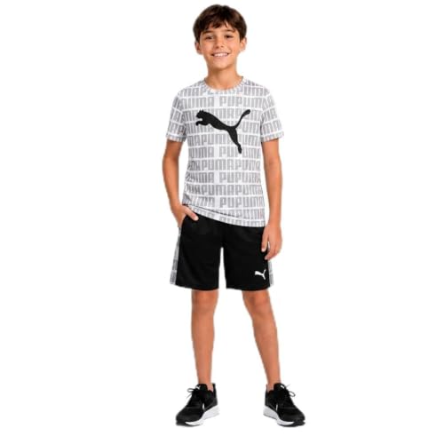 Image of PUMA Boys Active Shorts Set - 2 Piece Dry Fit T-Shirt and Performance Gym Shorts - Activewear Clothing Set for Boys (4-16)