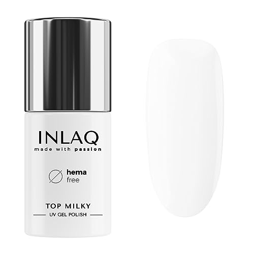 INLAQ® HEMA Free Top Milky White Coat 6ml - Gel Esmalte de uñas UV Top Coat Gel con Color Lechoso Overcoat 20% Opacidad Baby Boomer - UV Gel Esmalte de uñas Free de Hema y Di Hema