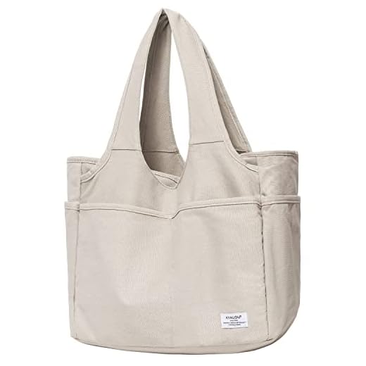 KYALOU Utility Large Canvas Tote Bag with Pockets, Women Casual Shoulder Bags with 13 Exterior & Interior Pockets for Work Gym Beach Travel Shopping Grocery (Light Gray)