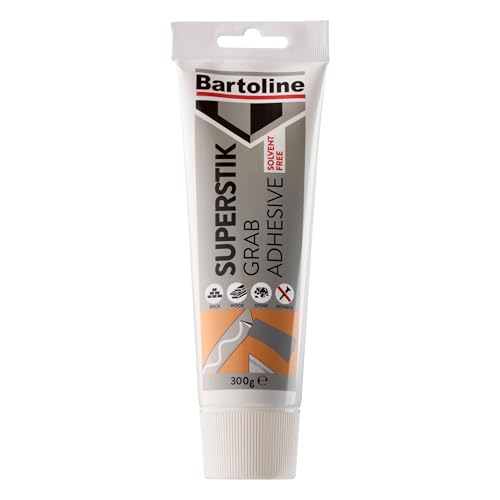 Bartoline Grab Adhesive 300g Heavy Duty, Solvent-Free Adhesive for Skirting Boards, Panels, Worktops & More – Ultra Strong Nail-Free Bond for Interior & Exterior Use