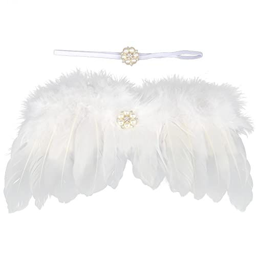 PHEZEN Newborn Photography Props Baby Angel Costume Feather Wings Pearl Flower Headdress Set Fashion Baby Birthday Props Outfits