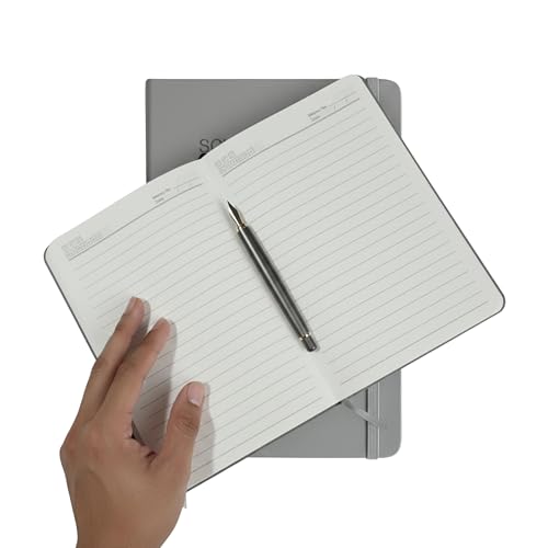 Image of A5 Hard Cover Diary Notebook with Elastic Lock | 200 Pages 80 GSM Ruled Paper | PU Leather Journal for Work, Notes & Journaling (Grey)