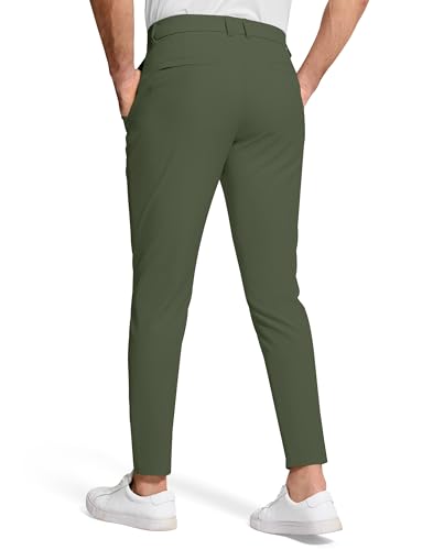 Men's Golf Dress Pants 30" Inseam Stretch Skinny Tapered Lightweight Breathable Chino Trousers with Pockets for Casual Work Army Green 332