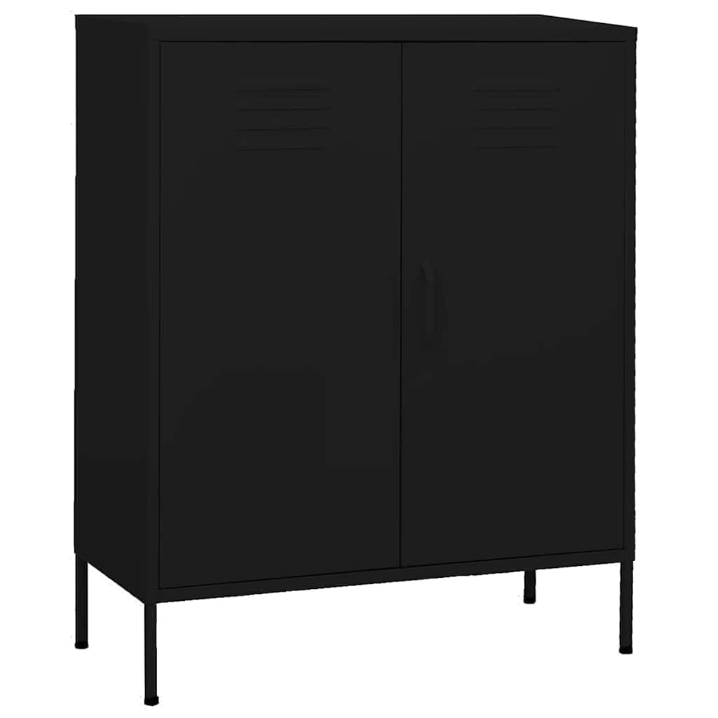 Lagerschrank Stahl Schwarz 80x35x101,5 cm mit 2 einstellbaren Einlegeböden, Türen, Stellfüßen, Mehrzweckschrank für Büro Wohnzimmer Flur und Küche mit stabilem Stauraum