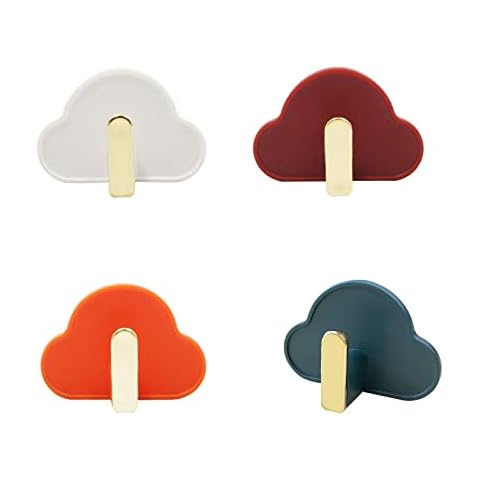 4Pcs Cloud Adhesive Hooks, Cute Wall Hangers Without Nails, Colorful Sticky Hooks, Decorative Hooks for Girls Bedroom, Hanging Coat Key Bag Hat Bathroom Robe Towel (4 Colors) Cover