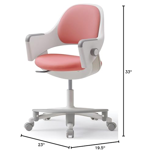 SIDIZ Ringo Kids Desk Chair : Ergonomic Kids Chair with Footrest, 4-Step Growing Function, Adjustable Seat Height, Sit-Locking Casters, Swivel Type (Rosy Pink)