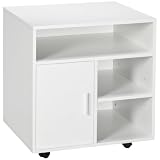HOMCOM Mobile Porta Stampante con Ruote a Freno 60x50x65.5 cm Bianco