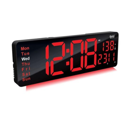 Image of Ajanta Digital Electric Wall Clock with Time, Temperature, Date & Day | RGB LED Night Light Display | USB Type-C Charger | 12 /24H Format & Snooze (Red.)