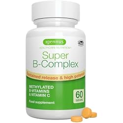 Igennus Super B-Complex - High Absorption Methylated B Vitamins, Clean Label, Sustained Release - Complete Spectrum of B Vitamins with Folate, Boosted B12 & Vitamin C, 60 Tablets