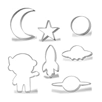 Keewah Space Cookie Cutter Set - Rocket, Astronaut, UFO, Moon, Saturn, Star, Planet - 7 Piece - Stainless steel