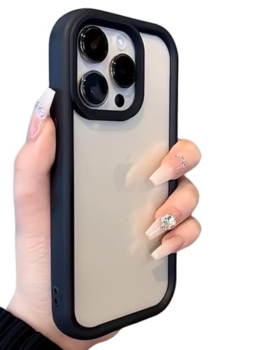 saymi's ベーシック フレーム おしゃれ 韓国 iPhone14 ケース 男女兼用デザイン 3色展開 完全透明 ドットパターン無し シンプル くすみカラー デザイン 透明 クリア メンズ レディース (ブラック, iPhone14)